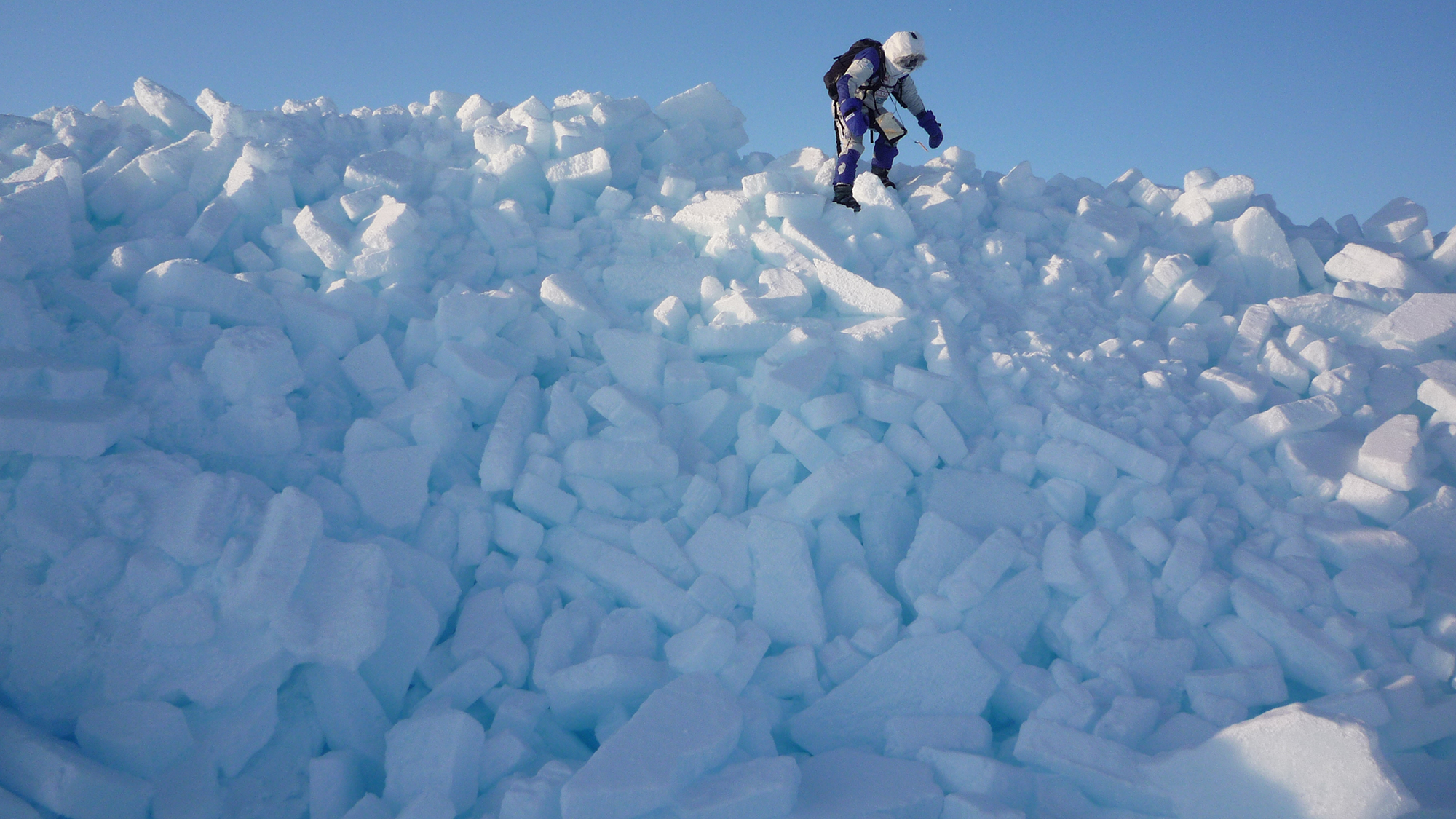 The epic landscapes near the geographic North Pole: collecting data on ice blocks, 2009; Martin Hartley