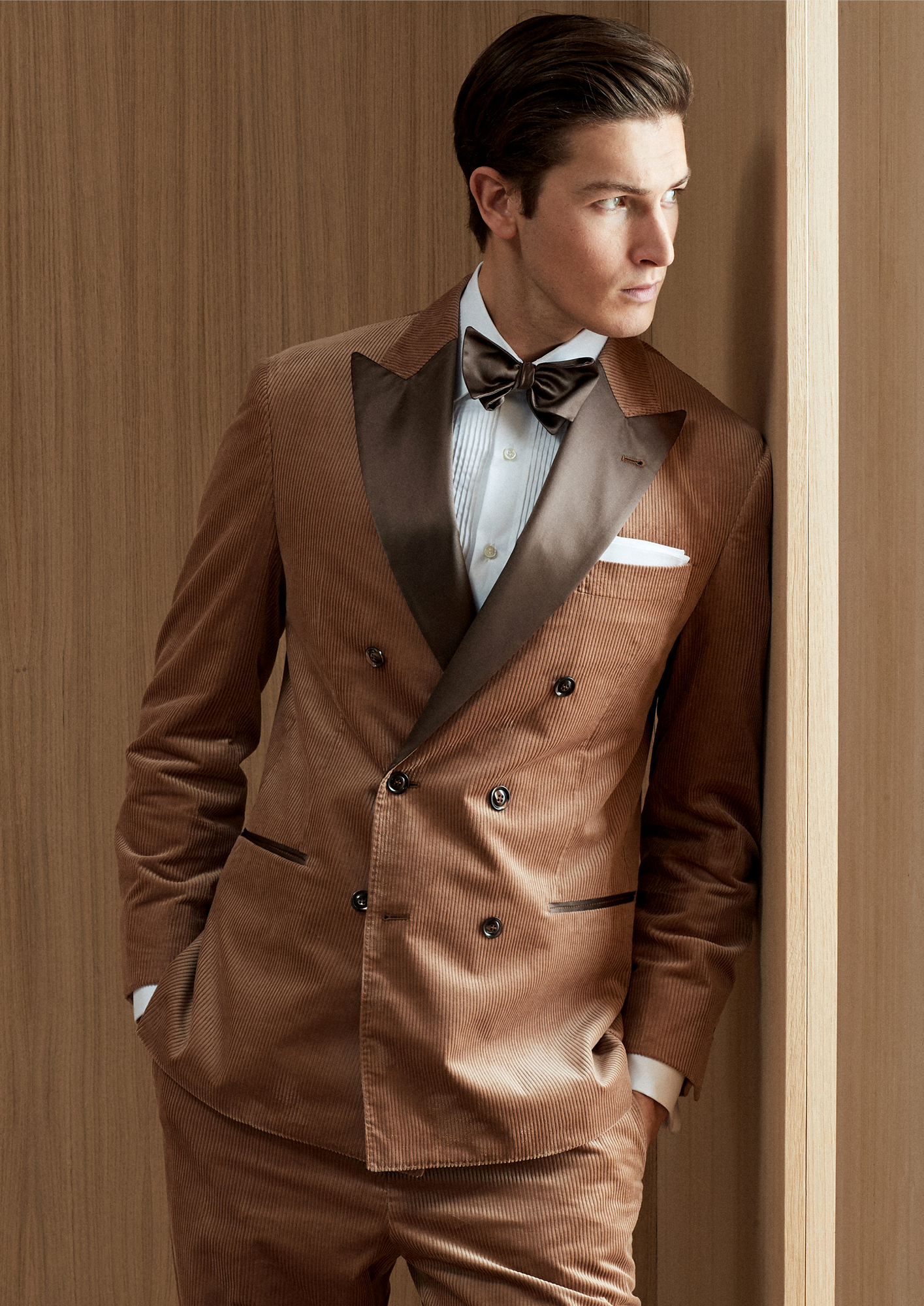 When attending winter soirées, choose something out of the ordinary, such as the Tuxedo with one-and-a-half-breasted jacket, £3,700, Brunello Cucinelli; brunellocucinelli.com