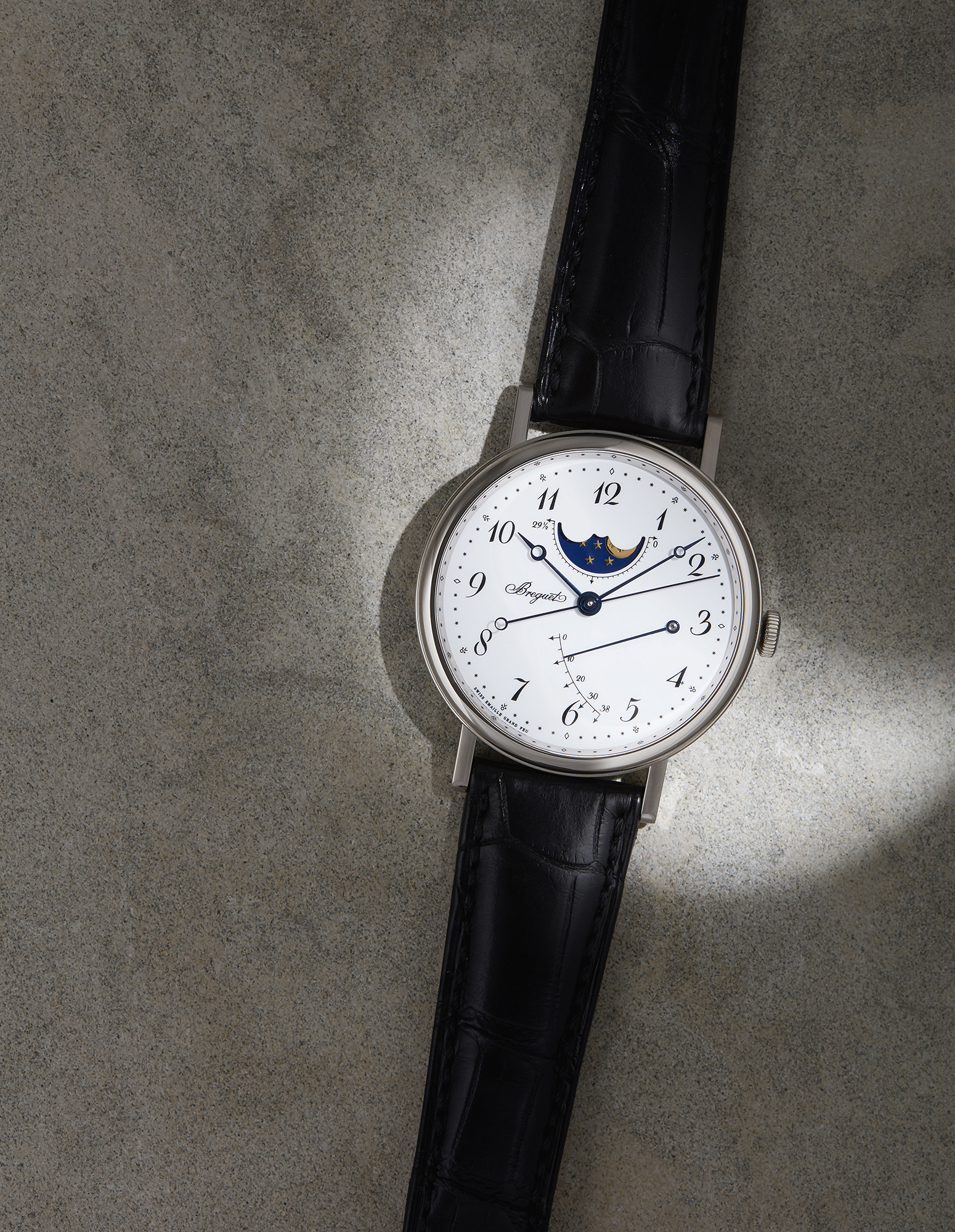 Classique Moon Phase 7787 with 18ct white gold case, £22,700, BREGUET