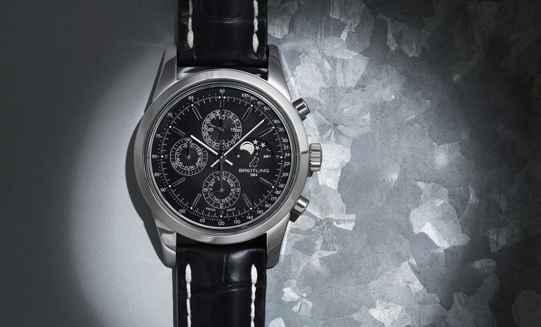 Transocean Chronograph 1461 in steel on black croc leather strap, £7,840, BREITLING