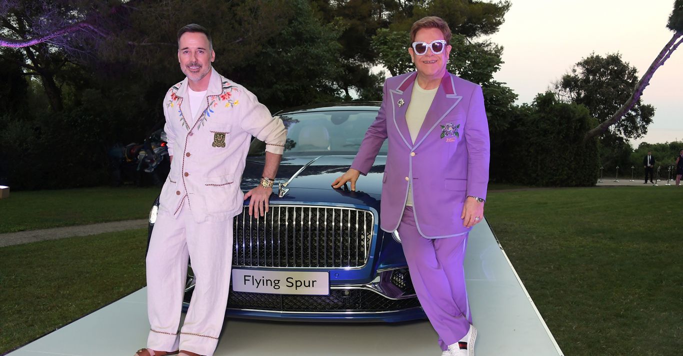Elton John and David Furnish with the Bentley Flying Spur First Edition