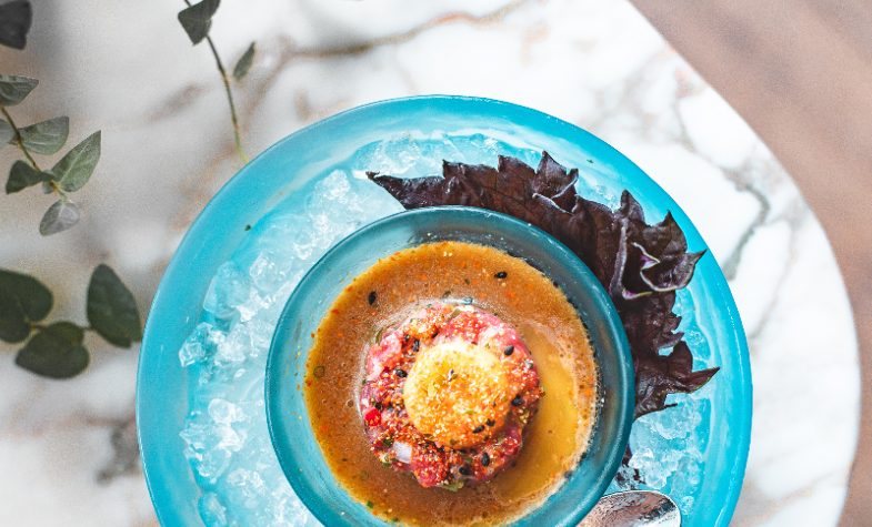 Beef tartare with egg yolk and spicy schichimi soy. Photograph: Em Azodi