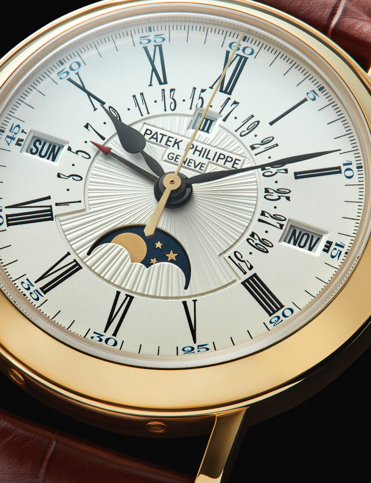 Able to accommodate months with 31, 30 and 28 days, plus February 29 in leap years, Patek Philippe’s Mens Ref. 5159J-001 Perpetual Calendar features an opaline-white dial with hand-guilloched centre. £73,620, PATEK PHILIPPE