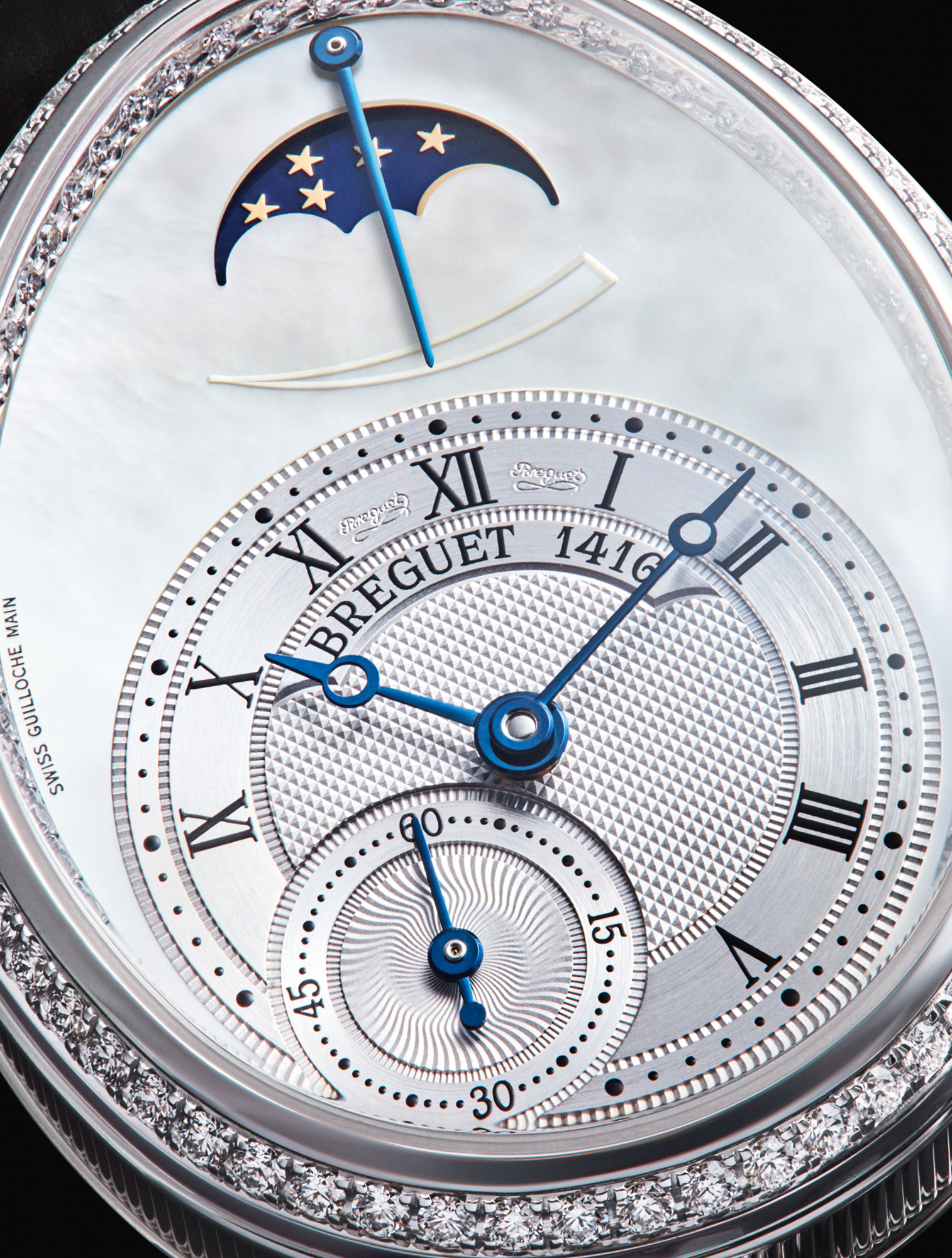 Distinguished by an 18ct white gold case set with 128 diamonds, Breguet’s Reine de Naples 8908 wristwatch references the original model and displays a number of beautiful guilloché techniques. £29,900, BREGUET