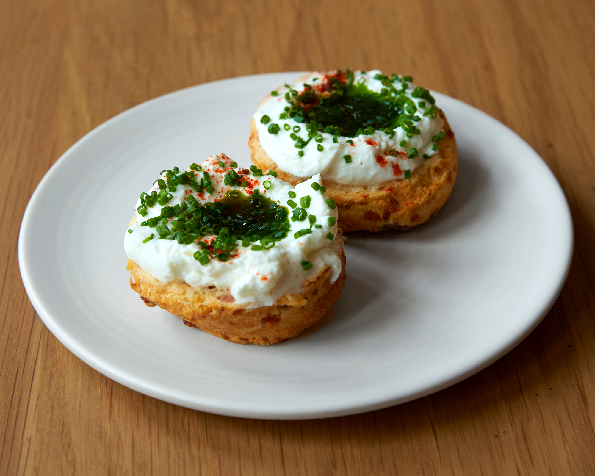 Bacon Scones with goats curd and chives
