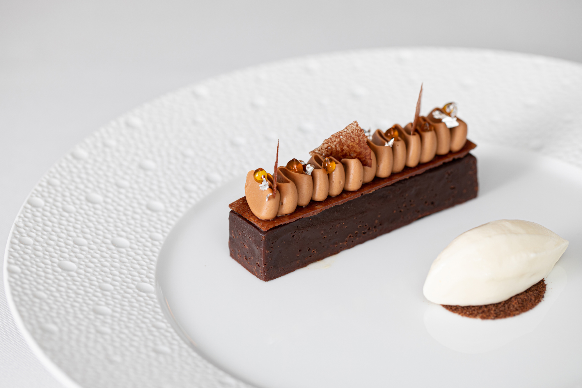 Abinao and tapioca tart with salted milk sorbet, a delicious dessert by Sofian Msetfi for at Ormer Mayfair