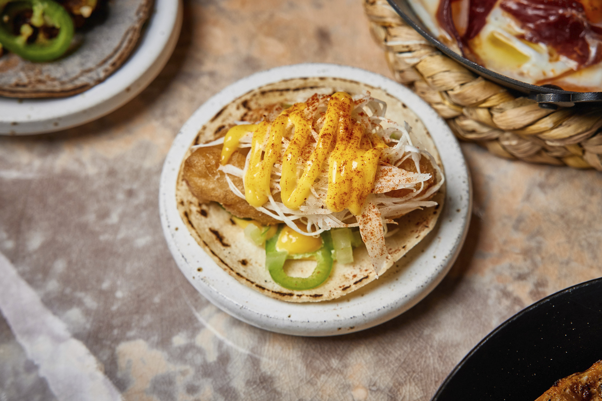Baja fish tacos are a must-order from the Decimo brunch menu