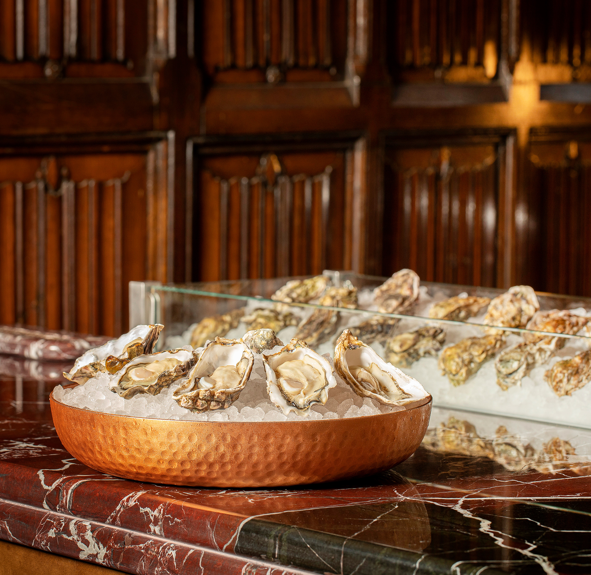 The Booking Office 1869 features a well-stocked raw bar