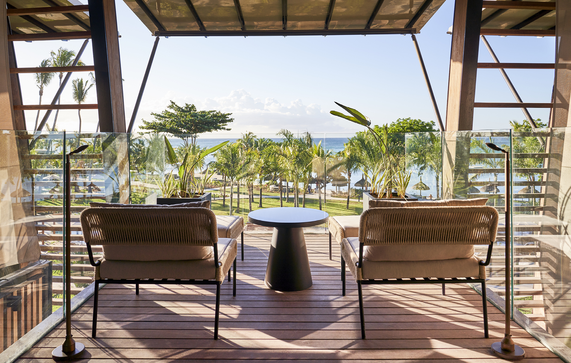 The terrace of a Junior Suite at LUX* Grand Baie