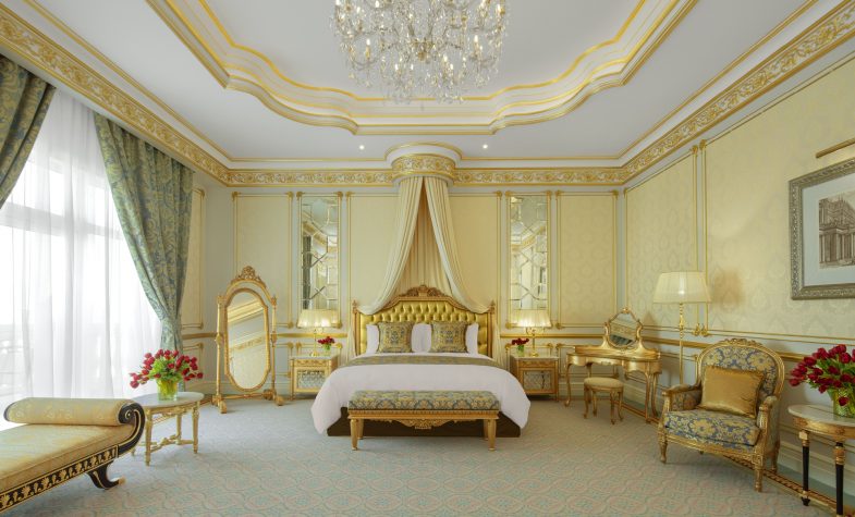 The master bedroom of the Royal Suite at Raffles The Palm
