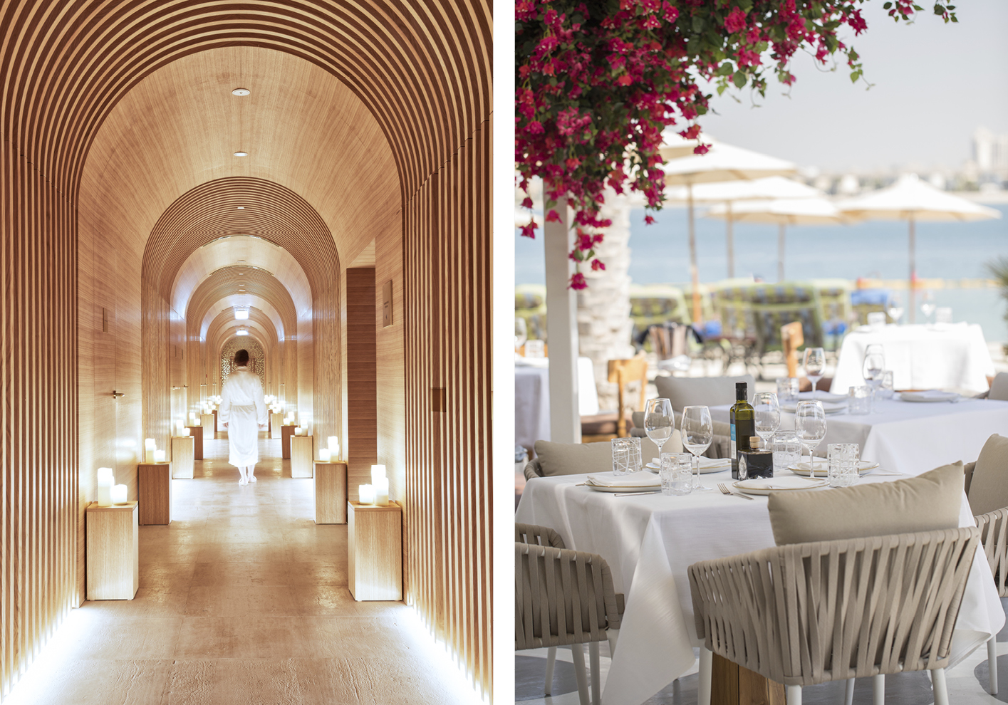 The Cinq Mondes Spa and, right, Piatti By The Beach