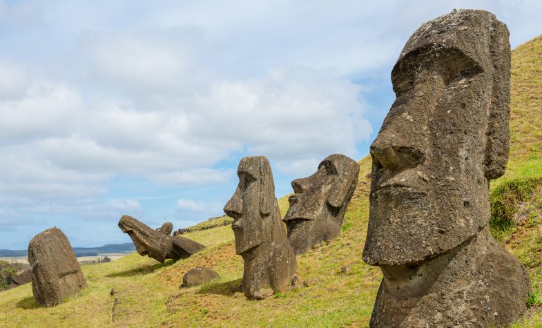 Easter Island: many of the island’s moai are partially buried in the sides of the crater