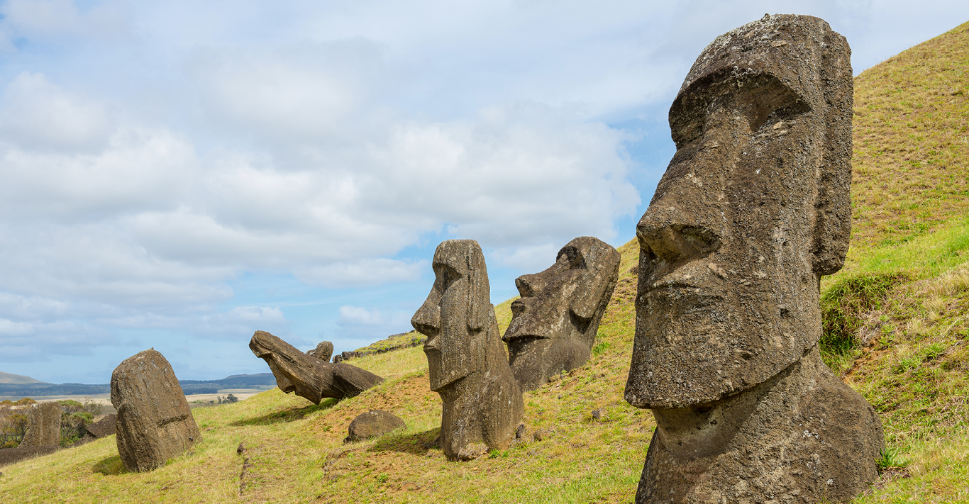 Easter Island: many of the island’s moai are partially buried in the sides of the crater