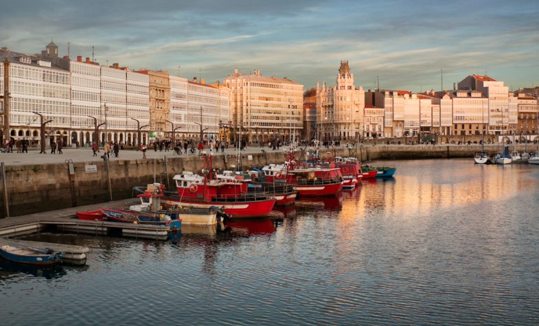 A Coruña’s glass-covered balconies provide striking shelter and views across the harbour