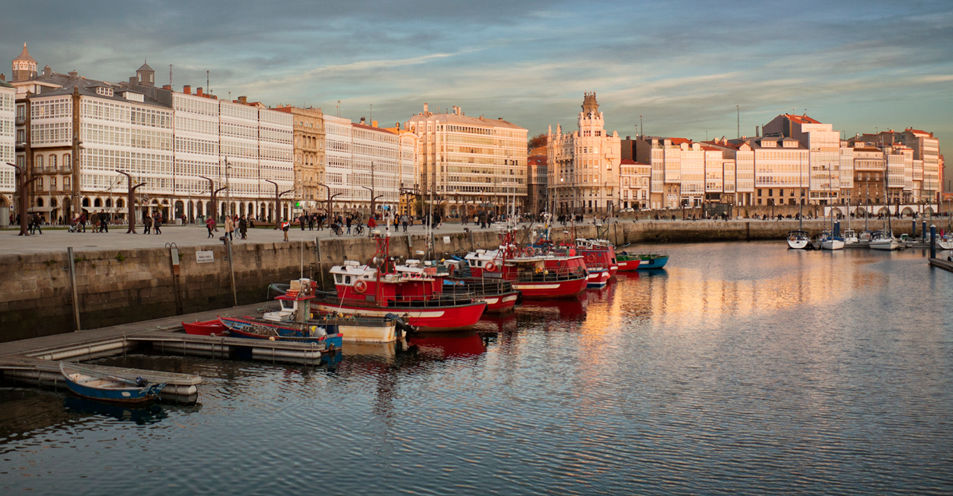 A Coruña’s glass-covered balconies provide striking shelter and views across the harbour