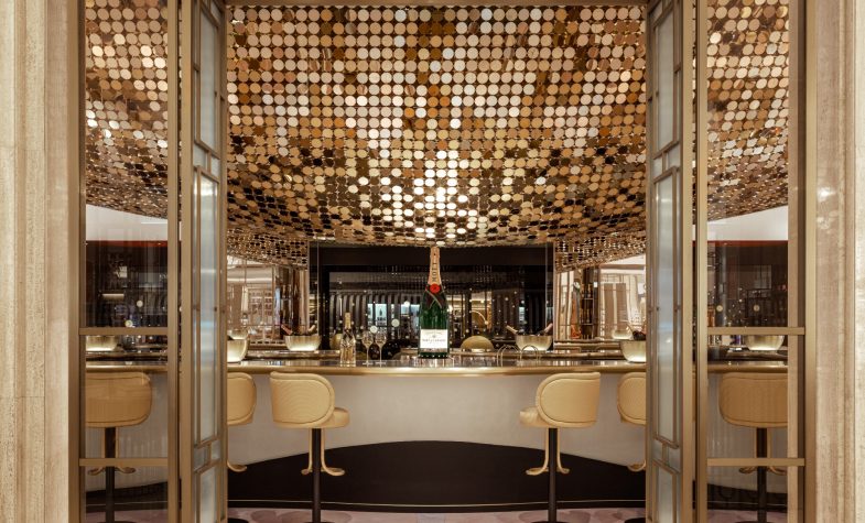 The entrance of Moët & Chandon Champagne Bar at Harrods, photography by Rupert Peace