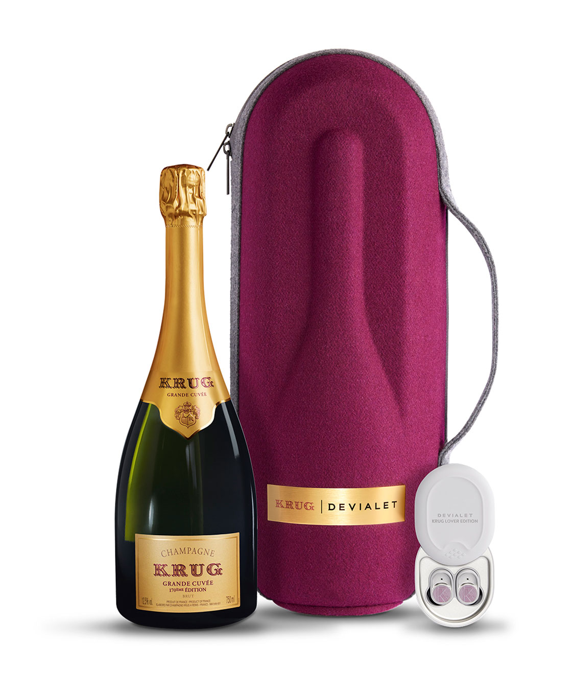 Krug Grande Cuvée 170ème Édition (75cl) with limited-edition isothermal case and Devialet Gemini Earbuds