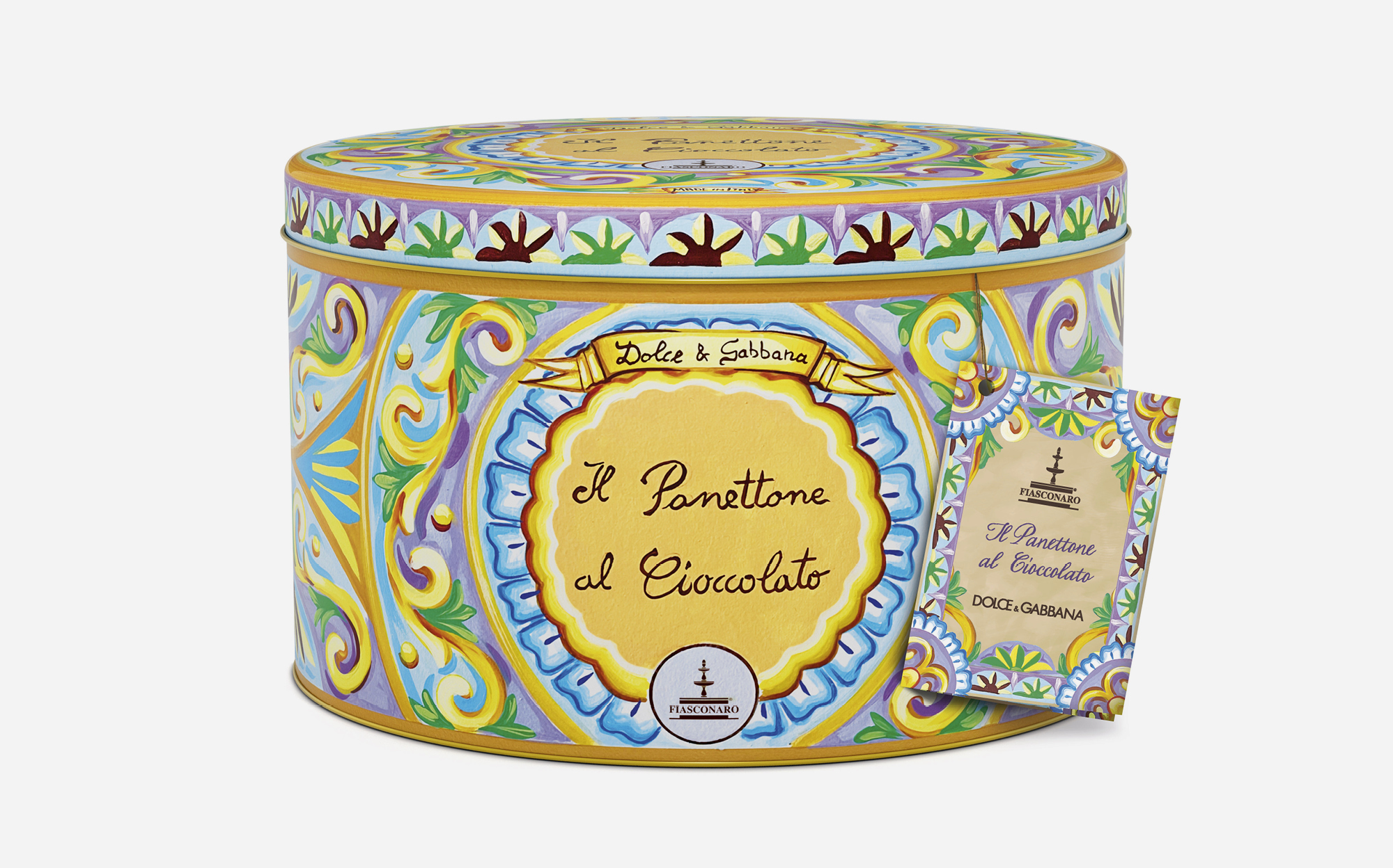 Panettone in an extravagant Dolce & Gabbana-designed tin, the result of the fashion house's collaboration with luxury food brand, Fiasconaro