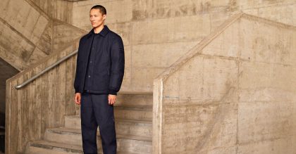 The 422F1 down coat, £1,435 and 308F1 trousers, £560. Both Stone Island Ghost Piece O-Ventile®