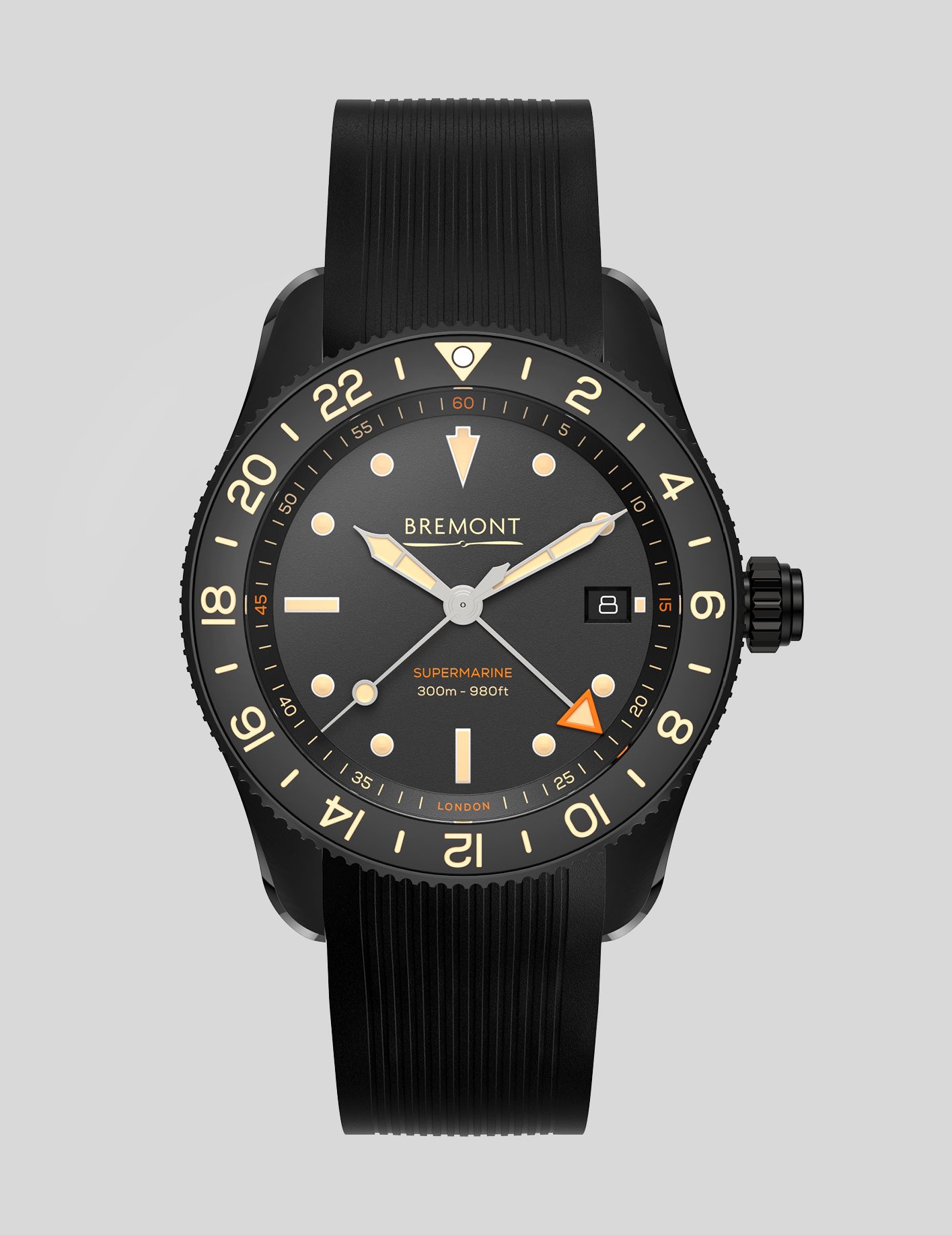 The all-black S302 Jet, £3,700, on a rubber strap