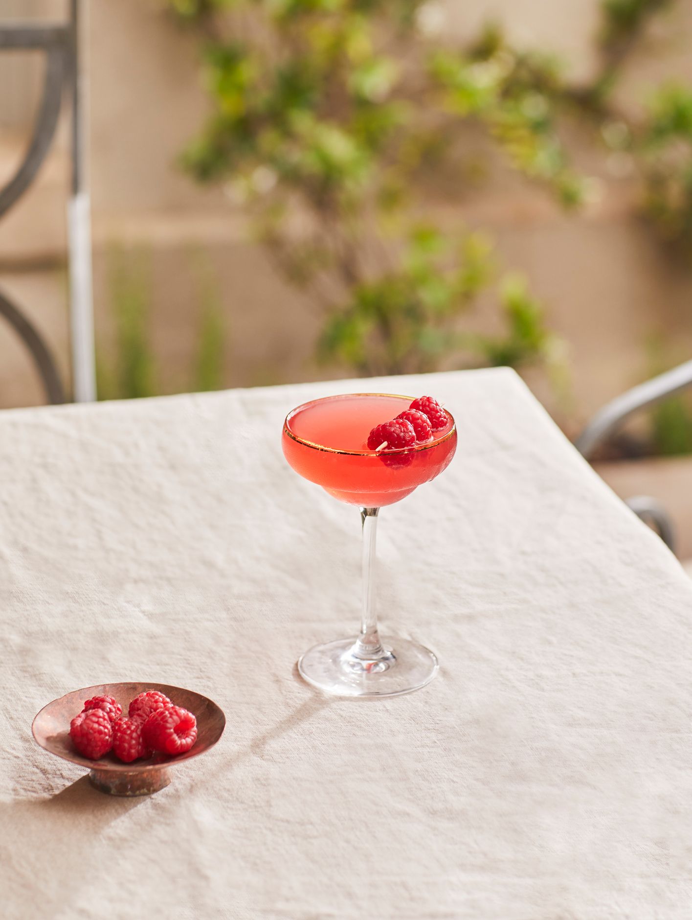 A cocktail featuring Everleaf and a raspberry garnish