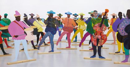 Installation view of the Navigation Charts exhibition at Spike Island, Bristol, 2017, showing Lubaina Himid, RA, Naming the Money, 2004. © Lubaina Himid. Image courtesy the artist, Hollybush Gardens, London and National Museums, Liverpool. © Spike Island, Bristol. Photo: Stuart Whipps