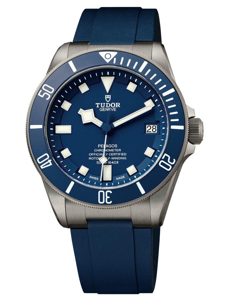 The Tudor Pelagos with ceramic matt blue disc on a blue rubber strap, £4,320